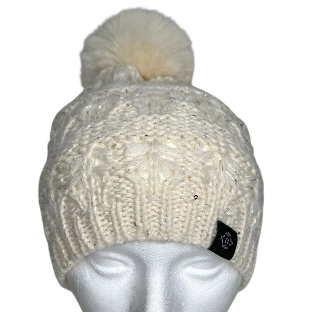 Nanette Lepore Metallic Knit Sequin Pom Pom Beanie Women’s One Size New!